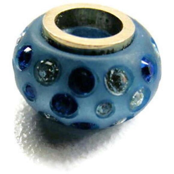 Bead Blue White Spacer Simulated Cubic Zirconia Vintage Sterling Silver 925 - Picture 2 of 8